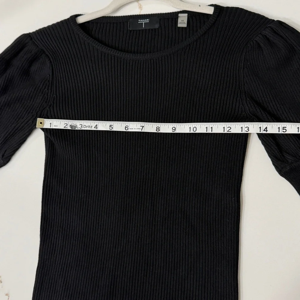 Tahari Black Ribbed Knit Sweater with puff sleeve | XS